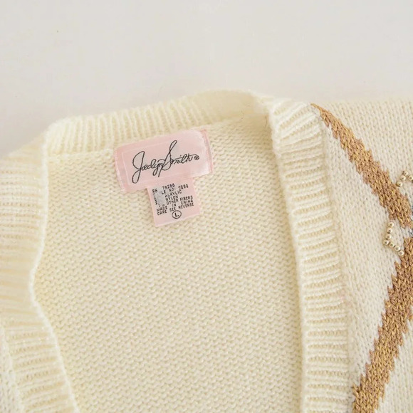 Vintage Joeclyn Smith Cream & Gold Button Up  Cardigan Knit Cardigan L - Picture 12 of 12